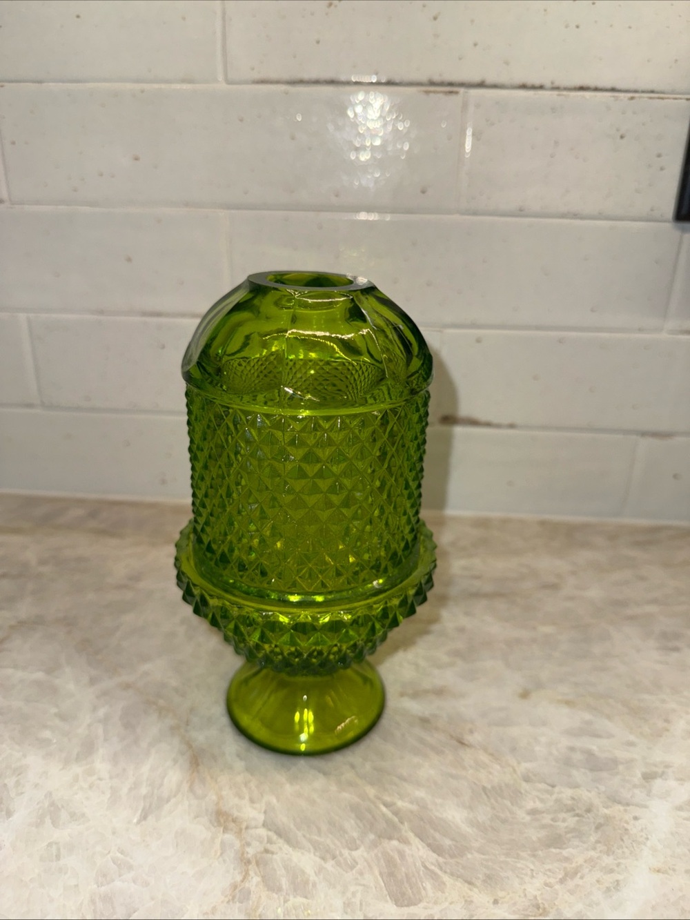 Vintage Viking Green Diamond Point Fairy Lamp